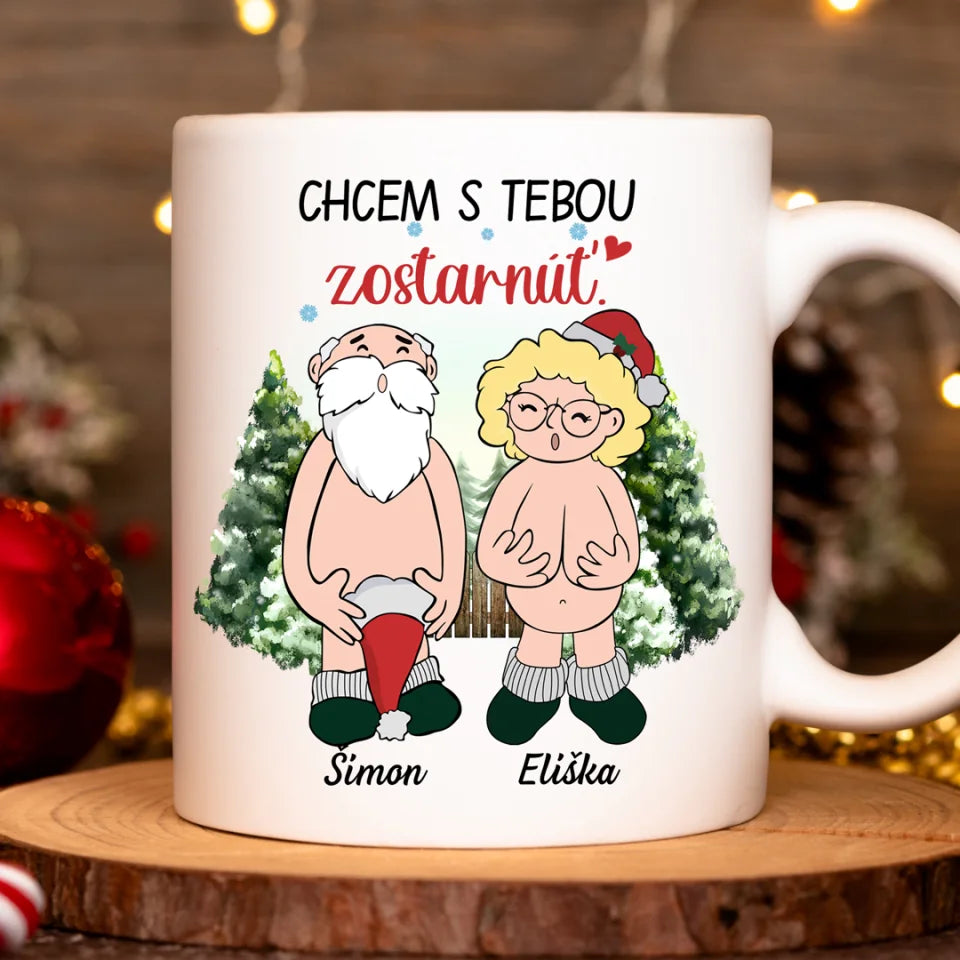 Jedinečný vianočný hrnček pre páry - Chcem s tebou zostarnúť