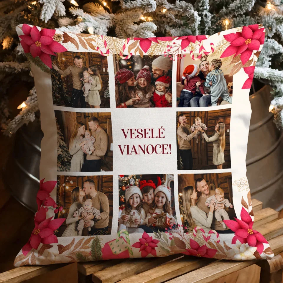 Unikátny vianočný vankúš s 8 fotografiami - Veselé Vianoce