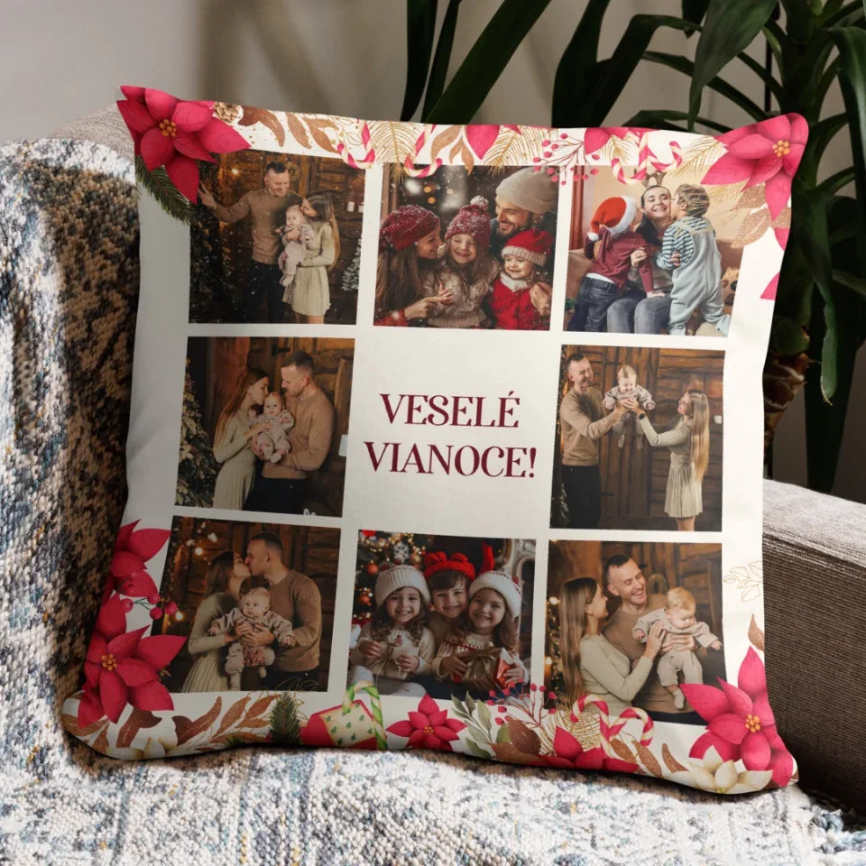 Unikátny vianočný vankúš s 8 fotografiami - Veselé Vianoce2