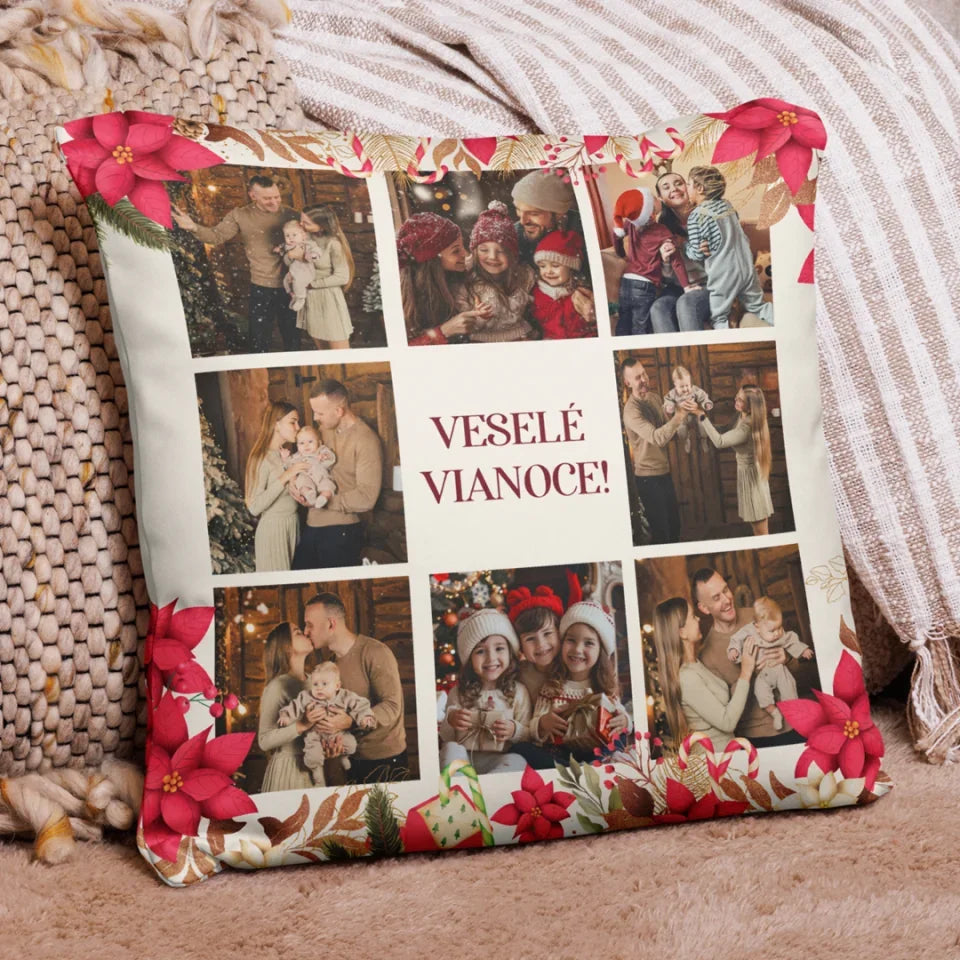 Unikátny vianočný vankúš s 8 fotografiami - Veselé Vianoce4