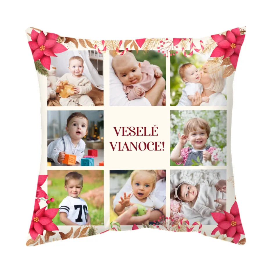 Unikátny vianočný vankúš s 8 fotografiami - Veselé Vianoce