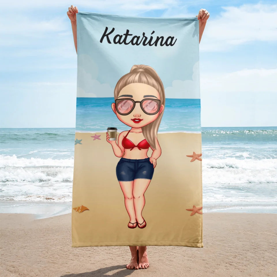 Jedinečná plážová osuška s chibi dievčaťom - na pláži