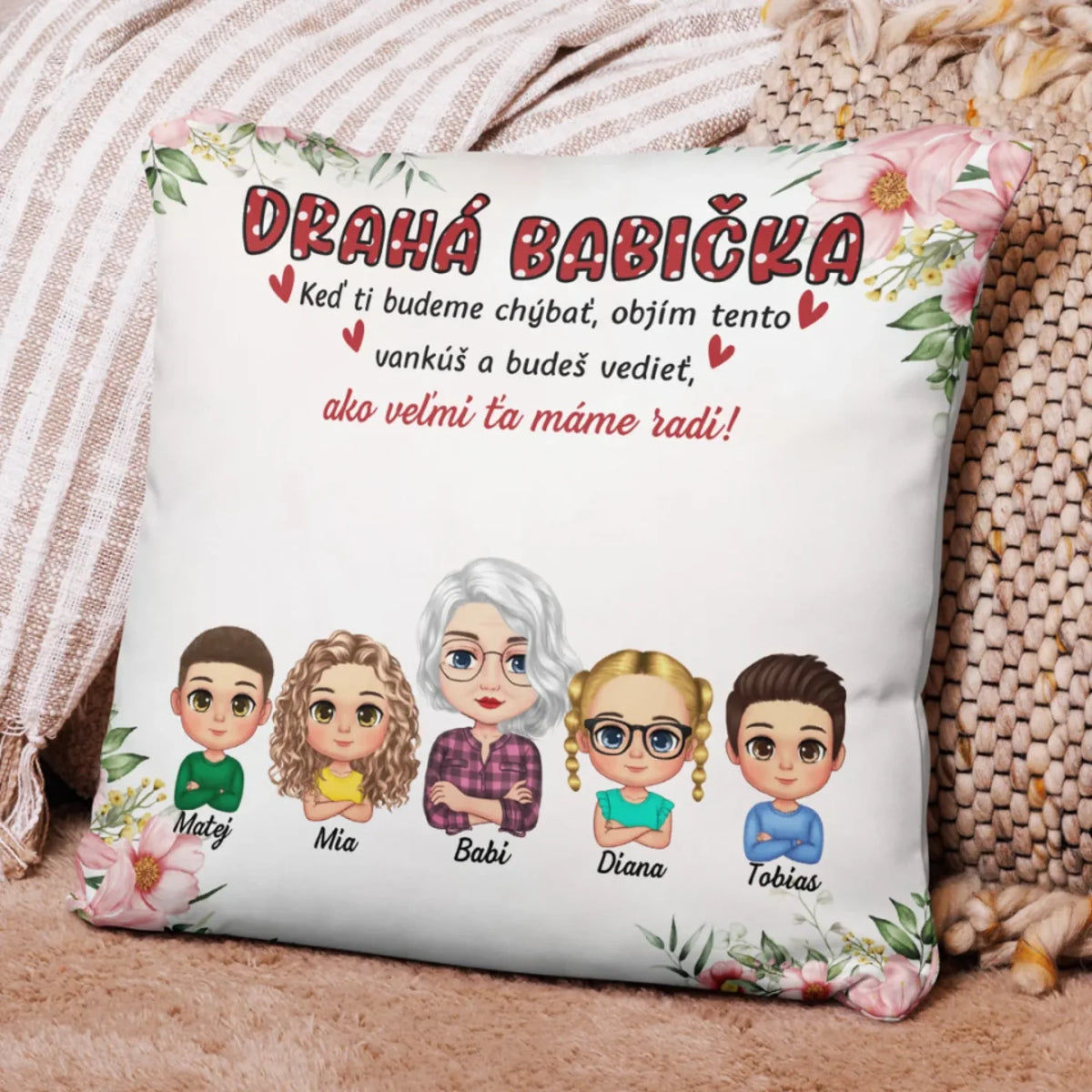 Jedinečný vankúš ku Dňu matiek pre babičky až so 4 vnúčatami3