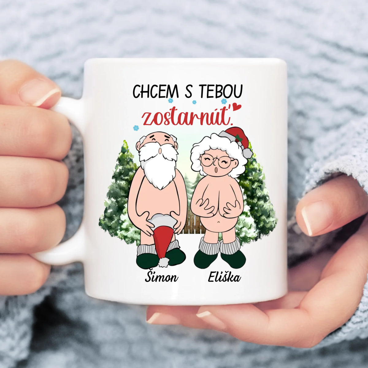Jedinečný vianočný hrnček pre páry - Chcem s tebou zostarnúť