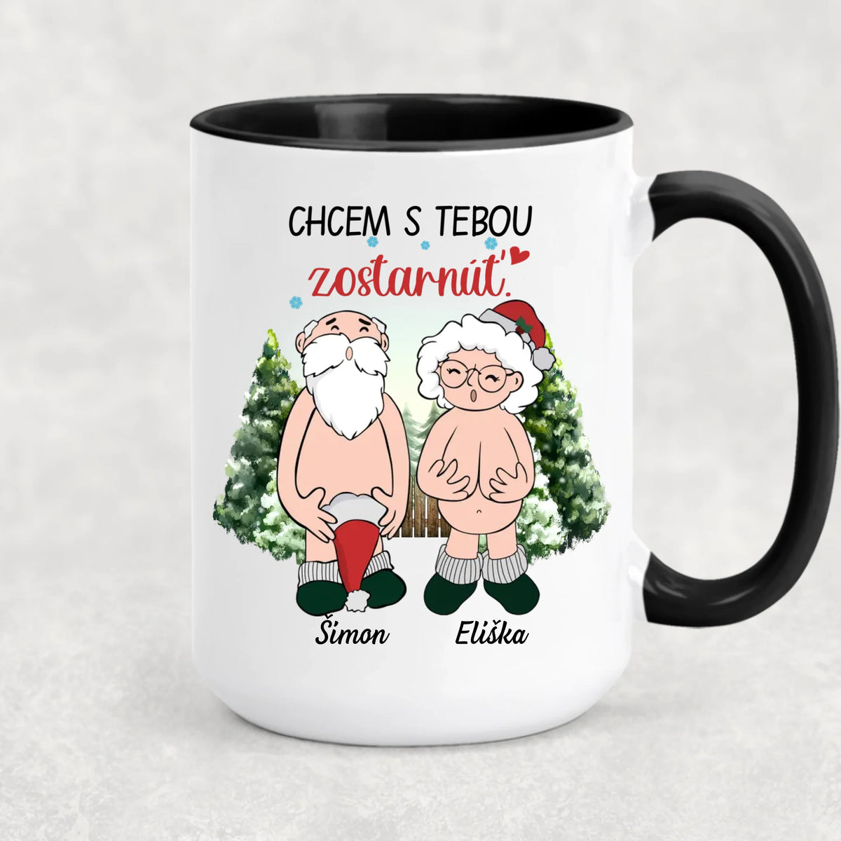 Jedinečný vianočný hrnček pre páry - Chcem s tebou zostarnúť
