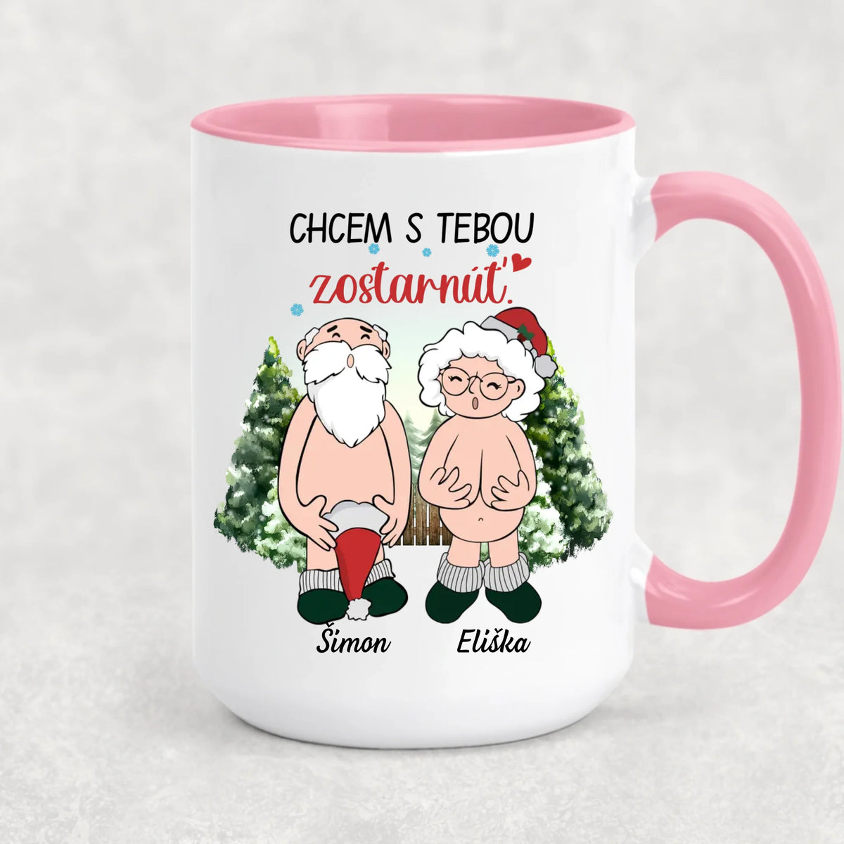 Jedinečný vianočný hrnček pre páry - Chcem s tebou zostarnúť