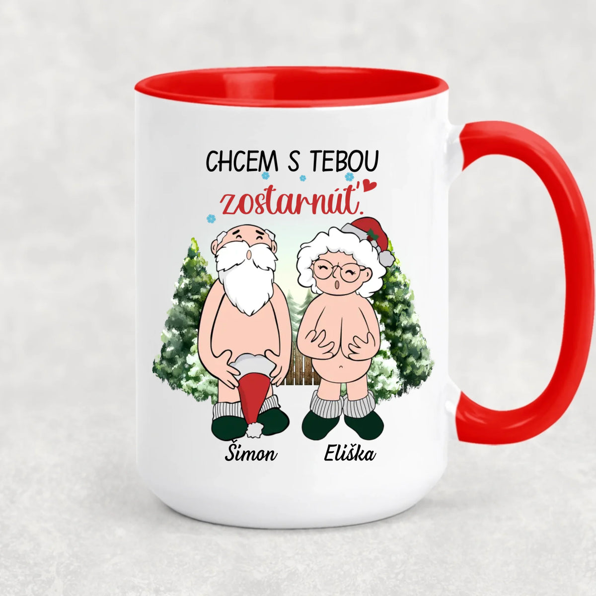 Jedinečný vianočný hrnček pre páry - Chcem s tebou zostarnúť