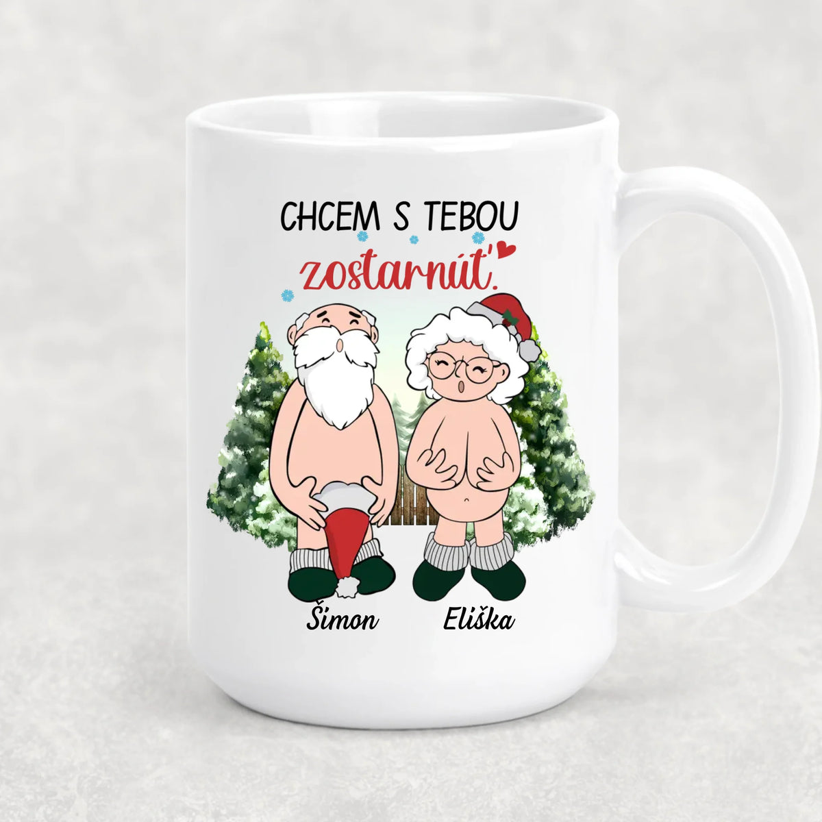 Jedinečný vianočný hrnček pre páry - Chcem s tebou zostarnúť
