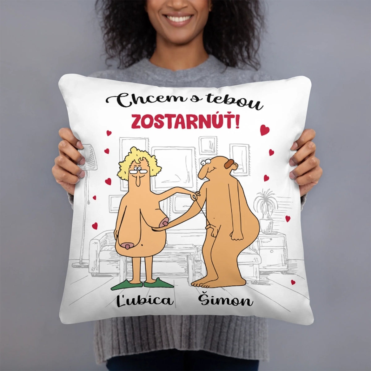 Personalizovaný vankúš pre páry - Chcem s tebou zostarnúť3